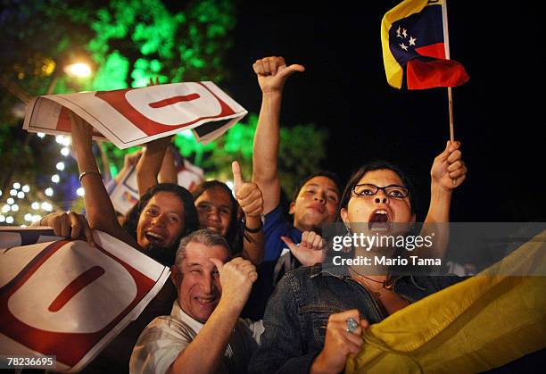 Opposition supporters celebrate the night after defeating a referendum on changes to the Constitution proposed by Venezuelan President Hugo Chavez...