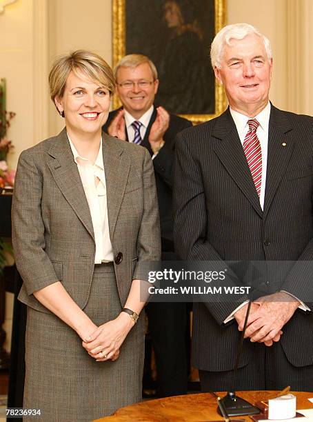 Australia's new minister for housing, status of women, Tanya Plibersek , is sworn in by Governor-General Michael Jeffrey at Government House in...