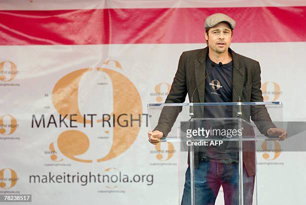 Actor Brad Pitt addresses a press conference about his plans to spend USD12 million with his "Make It Right Project" to build 150 ecologically...