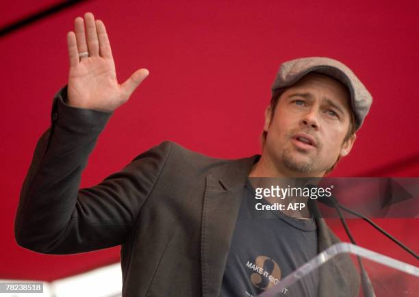 Actor Brad Pitt addresses a press conference about his plans to spend USD12 million with "Make It Right Project" to build 150 ecologically...