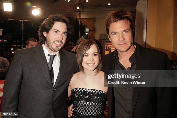 Director Jason Reitman , actors Ellen Page and Jason Bateman pose at the premiere of Fox Searchlight's "Juno" at the Village Theater on December 3,...