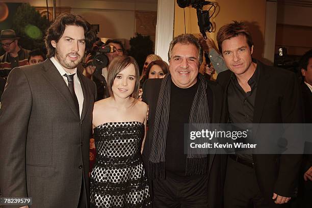 Director Jason Reitman, actress Ellen Page Fox's Jim Gianopulos and actor Jason Bateman pose at the premiere of Fox Searchlight's "Juno" at the...