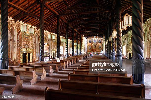 General view of the interior of the church of the Jesuit Missions in Concepcion, Bolivia, 300 km from Santa Cruz de la Sierra, taken on December 1st,...