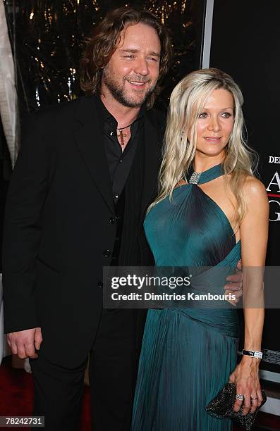 Russell Crowe and Danielle Spencer arrive at the "American Gangster" New York City Premiere at The Apollo Theater on October 19, 2007 in New York City