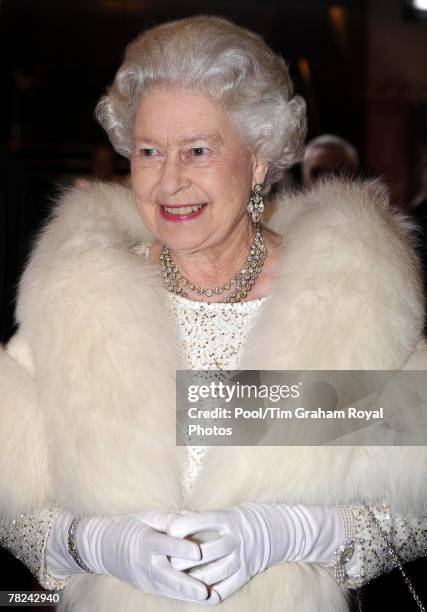 Queen Elizabeth II arrives at the Empire Theatre for the 2007 Royal Variety Performance on Dec. 3, 2007 in Liverpool, England.