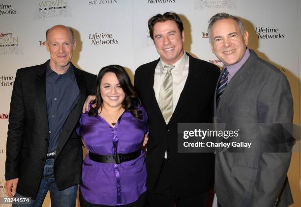 Producer Neil Meron, actress Nikki Blonskky, actor John Travolta, and producer Craig Zadan arrive at The Hollywood Reporter's Women in Entertainment...