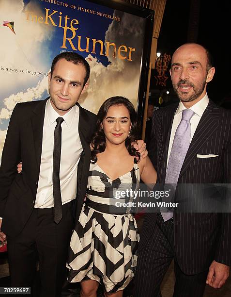 Actors Khalid Abdalla, Atossa Leoni and Shaun Toub pose at the premiere of Paramount Classic's "The Kite Runner" at the Egyptian Theater on December...