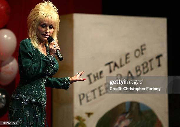 Country and western superstar singer Dolly Parton entertains the audience at the Magna Science And Adventure Park on December 5, 2007 in Rotherham,...