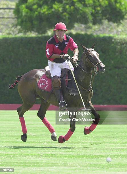 Actor Tommy Lee Jones prepares to strike a ball as he competes with his San Saba polo team at the Santa Barbara Polo & Racquet Club July 30, 2000 in...