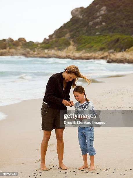 mother and daughter collecting sea shells on the beach. - collection 5 stock pictures, royalty-free photos & images