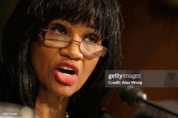 Bankruptcy judge Jacqueline Cox speaks during a hearing before the Senate Judiciary Committee December 5, 2007 on Capitol Hill in Washington, DC. The...