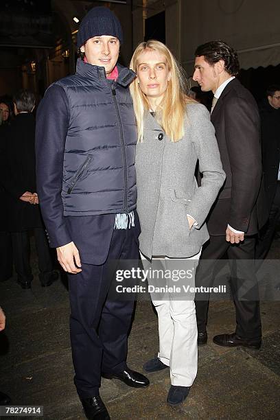 John Elkann and Lavinia Borromeo attends the launch party of 'Italia Independent Ambassador' at the fashion store San Carlo on December 5, 2007 in...