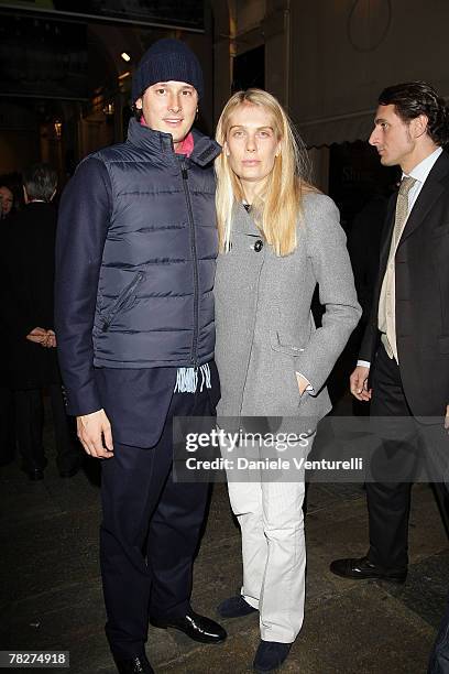 John Elkann and Lavinia Borromeo attends the launch party of 'Italia Independent Ambassador' at the fashion store San Carlo on December 5, 2007 in...