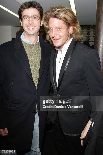 Andrea Agnelli and Lapo Elkann attends the launch party of 'Italia Independent Ambassador' at the fashion store San Carlo on December 5, 2007 in...
