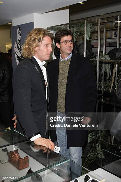 Andrea Agnelli and Lapo Elkann attends the launch party of 'Italia Independent Ambassador' at the fashion store San Carlo on December 5, 2007 in...