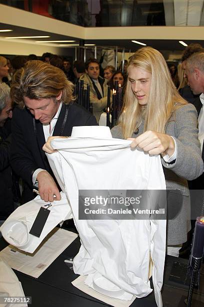 Lapo Elkann and Lavinia Borromeo attends the launch party of 'Italia Independent Ambassador' at the fashion store San Carlo on December 5, 2007 in...