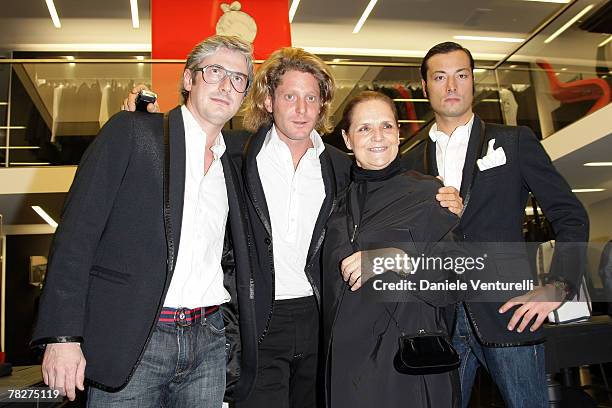 Andrea Tessitore, Lapo Elkann,Giovanni Accongiagioco and Giorgina Fidiero attends the launch party of 'Italia Independent Ambassador' at the fashion...