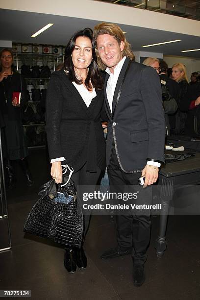 Lapo Elkann and Cristina Ferrari attends the launch party of 'Italia Independent Ambassador' at the fashion store San Carlo on December 5, 2007 in...