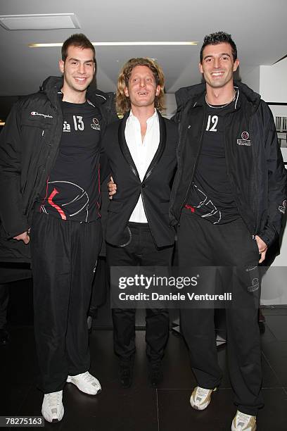 Dragan Travica, Lapo Elkann and Riccardo Spairani attends the launch party of 'Italia Independent Ambassador' at the fashion store San Carlo on...