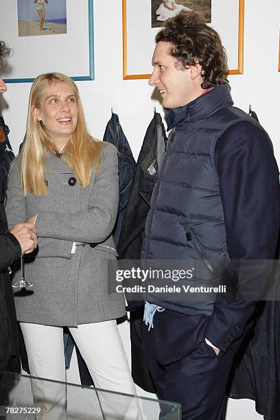 Lavinia Borromeo and John Elkann attends the launch party of 'Italia Independent Ambassador' at the fashion store San Carlo on December 5, 2007 in...