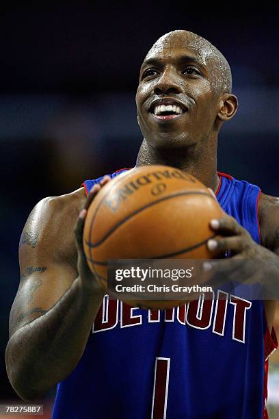 Chauncey Billups of the Detroit Pistons makes free throw against the New Orleans Hornets on December 5, 2007 at the New Orleans Arena in New Orleans,...