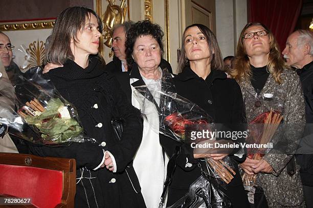 Cristina Pavarotti, Lella Pavarotti, Lorenza Pavarotti and Nicoletta Mantovani attend the ceremony at which the Modena Communal Theatre was renamed...