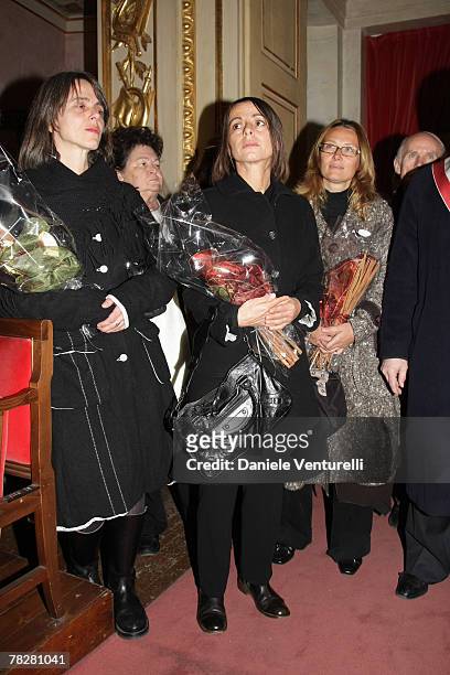 Cristina Pavarotti, Lella Pavarotti, Lorenza Pavarotti and Nicoletta Mantovani attend the ceremony at which the Modena Communal Theatre was renamed...