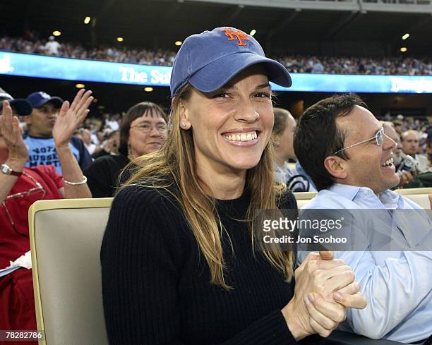 Actress Hilary Swank attends the Los Angeles Dodgers vs New York Mets game Monday, June 11, 2007 at Dodger Stadium in Los Angeles,California.
