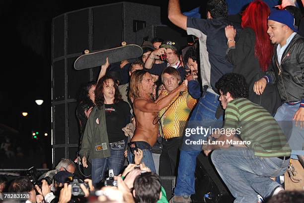 Legendary punk icon Iggy Pop and his band the Stooges pefrorm as part of opening night at Art Basel on December 5, 2007