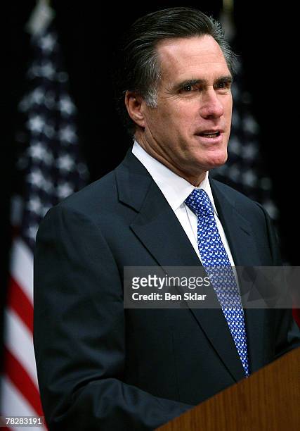 Former Massachusetts Governor and Republican President hopeful Mitt Romney speaks on faith in America at The George Bush Presidential Library on...
