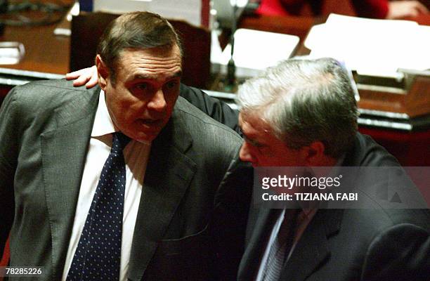 Interior Minister Clemente Mastell talks to Instruction Minister Giuseppe Fioroni during a confidence vote at the Senate, 06 December 2007. Italy's...