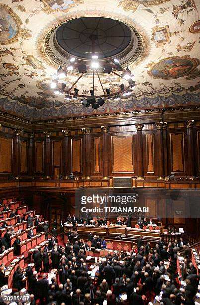 Senators vote during a confidence vote at the Senate, 06 December 2007. Italy's government 06 December called a confidence vote in parliament's...