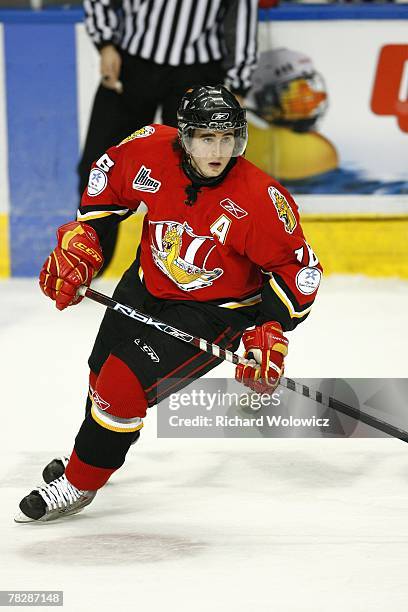 Francois Bouchard of the Baie Comeau Drakkar skates during the game against the Quebec City Remparts at Colisee Pepsi on December 05, 2007 in Quebec...