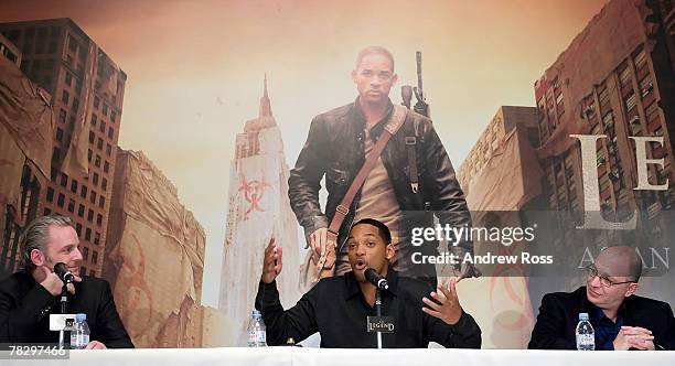 Director Francis Lawrence, actor Will Smith and producer Akiva Goldsman attends a press conference to promote the new movie "I Am Legend" at the...