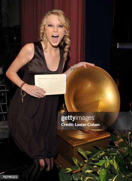 Singer Taylor Swift at the Nominations for the 50th Annual GRAMMY Awards at the Henry Fonda Music Box Theater on December 6, 2007 in Hollywood,...