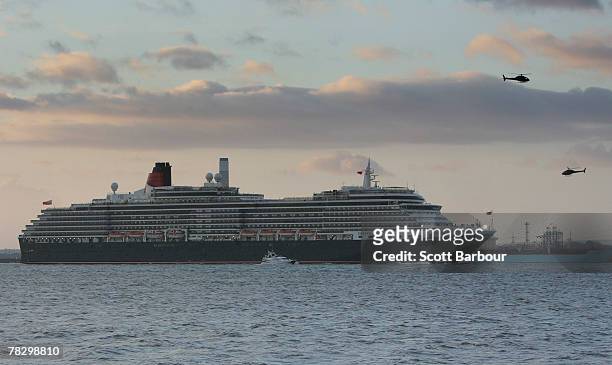The MS Queen Victoria cruise liner arrives in Southampton on December 7, 2007 in Southampton, England. The new 90,000 ton vessel is Cunard Line's...