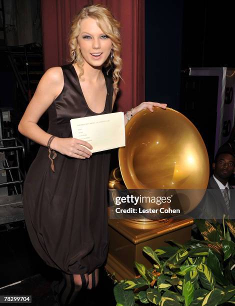 Singer Taylor Swift at the Nominations for the 50th Annual GRAMMY Awards at the Henry Fonda Music Box Theater on December 6, 2007 in Hollywood,...