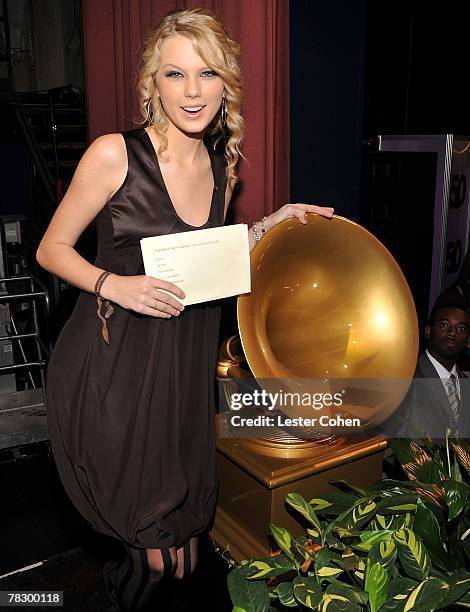 Singer Taylor Swift at the Nominations for the 50th Annual GRAMMY Awards at the Henry Fonda Music Box Theater on December 6, 2007 in Hollywood,...