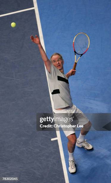 John McEnroe of USA in action as he loses to Paul Haarhuis of Holland in their Quarter Final match during the BlackRock Masters Tennis at the Royal...