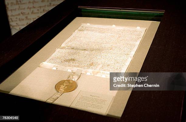 An original copy of the Magna Carta is on display at Sotheby's December 7, 2007 in New York City. The 1297 charter issued by King Edward I that...