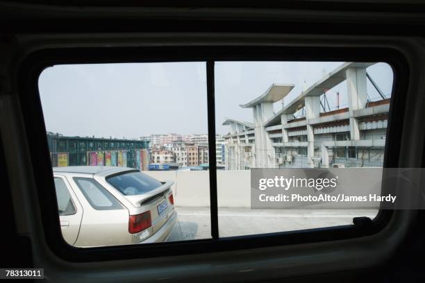 urban scene viewed from car window - window frames stock pictures, royalty-free photos & images