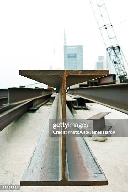 metal beam in construction site, close-up - bärbjälke bildbanksfoton och bilder