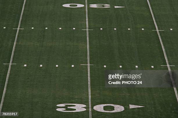 30 yard line at football field - american football field overhead stock pictures, royalty-free photos & images