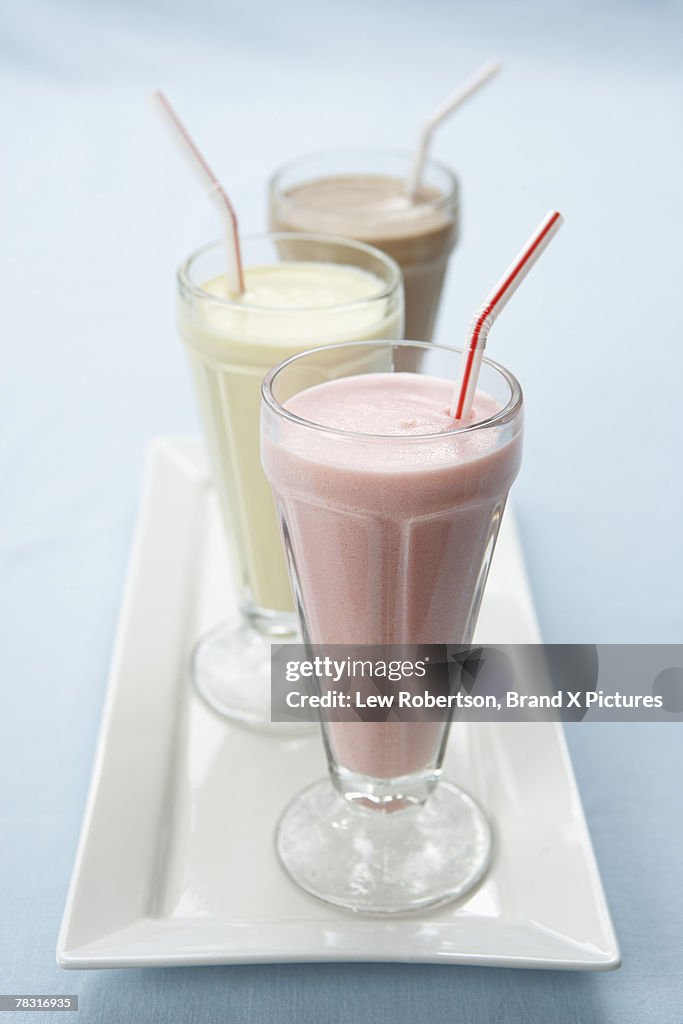 Milkshakes on tray
