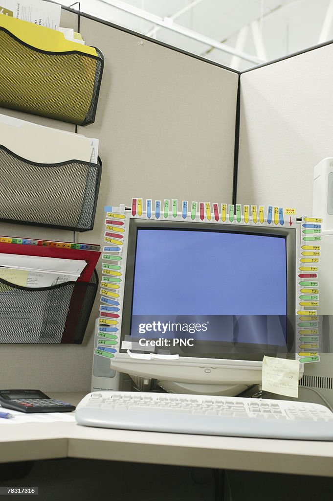 Computer monitor with sticky notes