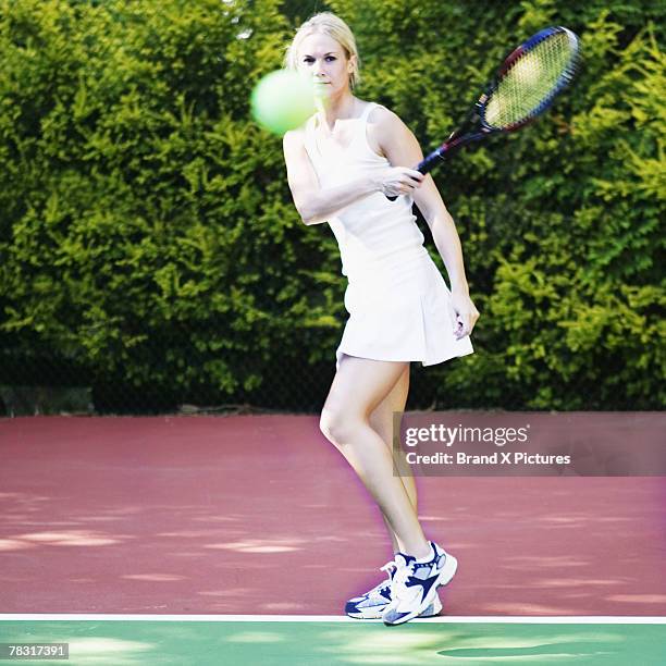 Woman Playing Tennis, Stock-Foto