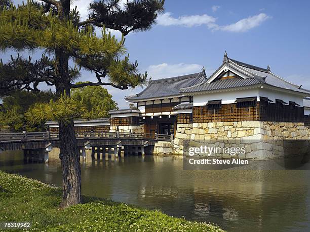 keep and moat at hiroshima castle in hiroshima, japan - hiroshima castle stock pictures, royalty-free photos & images