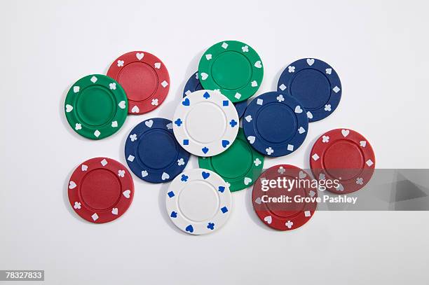 assortment of poker chips - gambling chip stock pictures, royalty-free photos & images