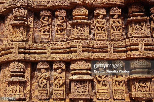 relief carvings, konark sun temple, orissa, india - konark temple foto e immagini stock