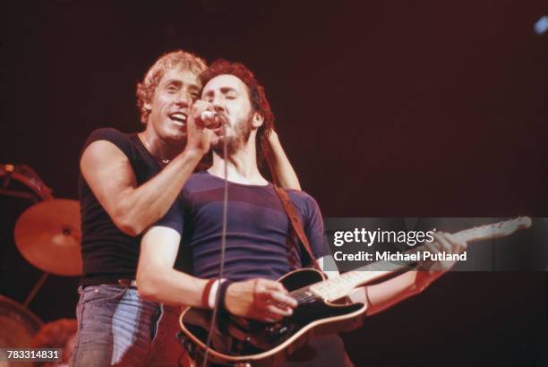 Roger Daltrey and Pete Townshend of The Who perform on stage during a tour of the United States in September 1979.